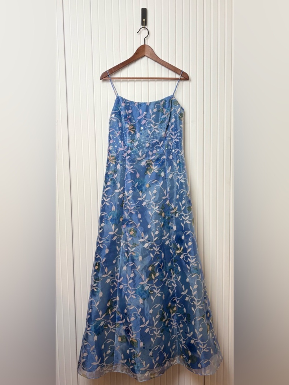 Vintage JR Nites Beaded Floral Prom Dress 6 Blue 90s Fairy Sparkle Feminine Gown